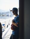 Employee in farm doorway